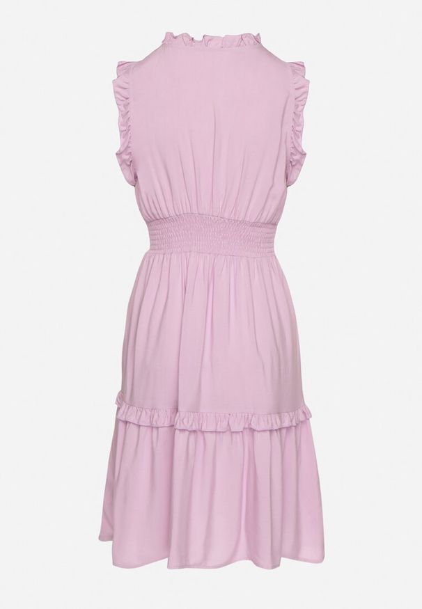 Born2be - Fioletowa Sukienka z Wiskozą o Rozkloszowanym Kroju Bez Rękawów Folerose. Typ kołnierza: dekolt w serek. Kolor: fioletowy. Materiał: wiskoza. Długość rękawa: bez rękawów. Sezon: wiosna, lato. Typ sukienki: rozkloszowane. Styl: elegancki