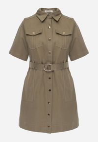 Renee - Zielona Sukienka Utility Koszulowa z Paskiem i Kieszonkami Vilinova. Okazja: na co dzień. Kolor: zielony. Materiał: bawełna. Typ sukienki: koszulowe. Styl: casual, elegancki #8