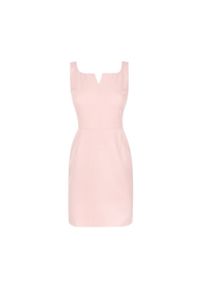 Sukienki.shop - Klasyczna ołówkowa sukienka mini na ramiączkach różowa. Okazja: na imprezę, na randkę. Typ kołnierza: dekolt kwadratowy. Kolor: różowy. Długość rękawa: na ramiączkach. Typ sukienki: ołówkowe. Styl: klasyczny, wizytowy. Długość: mini #3