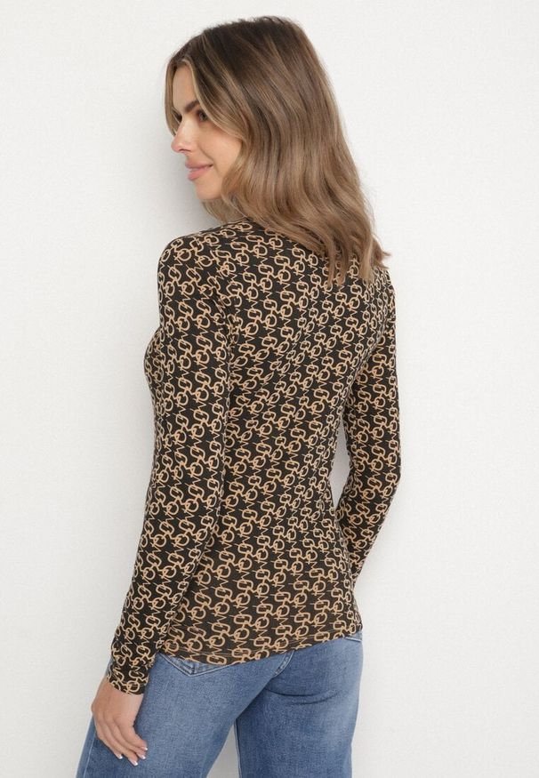 Born2be - Brązowo-Czarna Bawełniana Bluzka z Literowym Nadrukiem Jasotila. Okazja: na co dzień, na spotkanie biznesowe. Kolor: brązowy. Materiał: bawełna. Wzór: nadruk. Styl: biznesowy, klasyczny, casual, elegancki