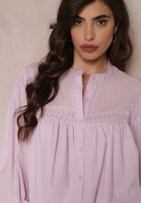 Renee - Fioletowa Koszula z Bawełny z Ozdobnymi Wstawkami Lakinia. Okazja: na co dzień. Kolor: fioletowy. Materiał: bawełna. Długość rękawa: długi rękaw. Długość: długie. Styl: casual