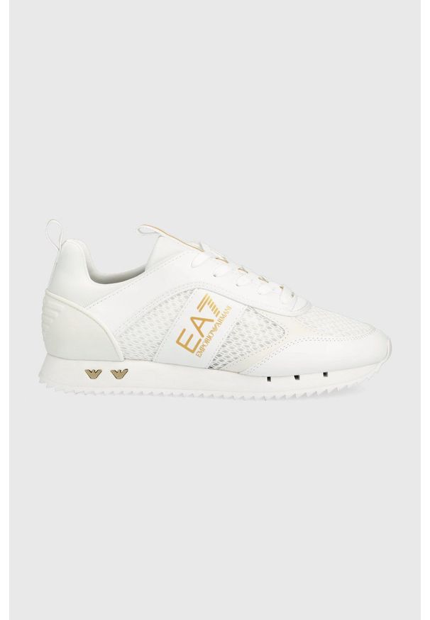 EA7 Emporio Armani sneakersy kolor biały. Nosek buta: okrągły. Zapięcie: sznurówki. Kolor: biały. Materiał: guma. Obcas: na platformie
