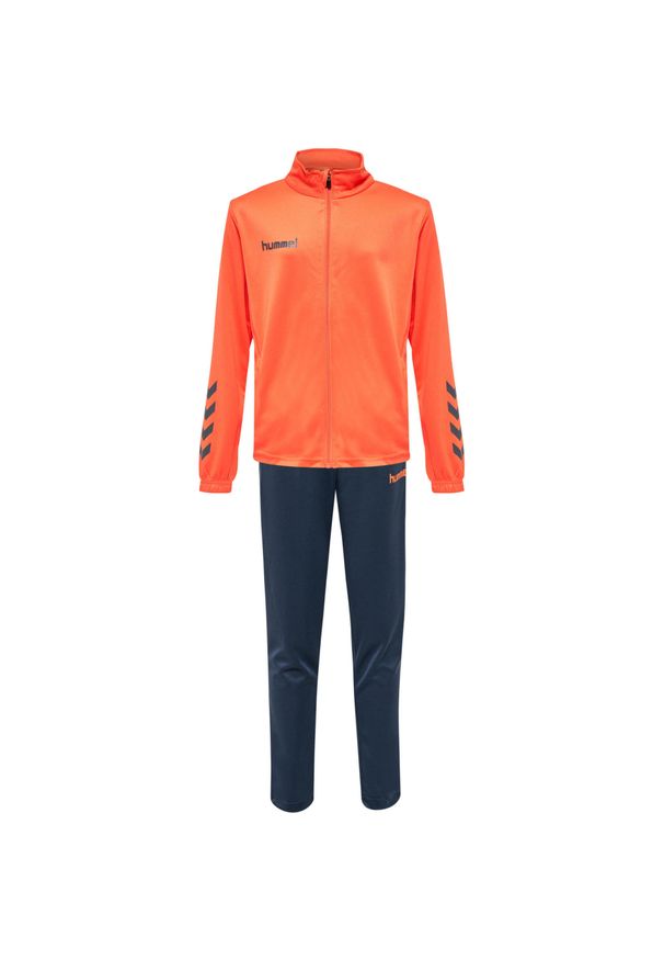Dziecięcy dres z poliestru Hummel Promo. Kolor: pomarańczowy. Materiał: dresówka, poliester. Styl: sportowy, młodzieżowy