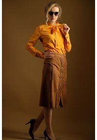 Hultaj Polski - Spódnica Karmelowa Midi. Materiał: lycra, wiskoza, dzianina, zamsz, poliester, materiał. Styl: boho, elegancki