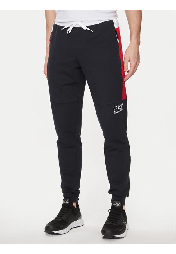 EA7 Emporio Armani Spodnie dresowe 3DPP66 PJLIZ 1578 Granatowy Regular Fit. Kolor: niebieski. Materiał: bawełna, syntetyk