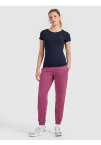 4f - 4F T-shirt slim gładki damski S. Okazja: do pracy, na co dzień, na spacer. Kolor: niebieski. Materiał: bawełna, elastan, materiał. Długość rękawa: krótki rękaw. Długość: krótkie. Wzór: gładki. Styl: sportowy, casual