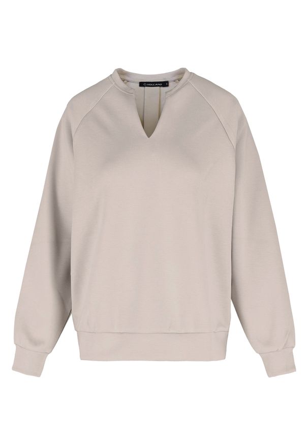 Volcano - Bluza z dekoltem w serek B-KAYA. Okazja: na co dzień. Typ kołnierza: dekolt w serek. Kolor: beżowy. Materiał: wiskoza, poliester, materiał, jeans, elastan. Długość rękawa: raglanowy rękaw. Wzór: gładki. Styl: klasyczny, casual, elegancki