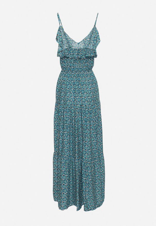 Born2be - Niebieska Wiskozowa Sukienka na Regulowanych Ramiączkach z Wiązaniem przy Dekolcie Srinesa. Okazja: na co dzień. Kolor: niebieski. Materiał: wiskoza. Długość rękawa: na ramiączkach. Sezon: wiosna, lato. Typ sukienki: proste. Styl: elegancki, casual