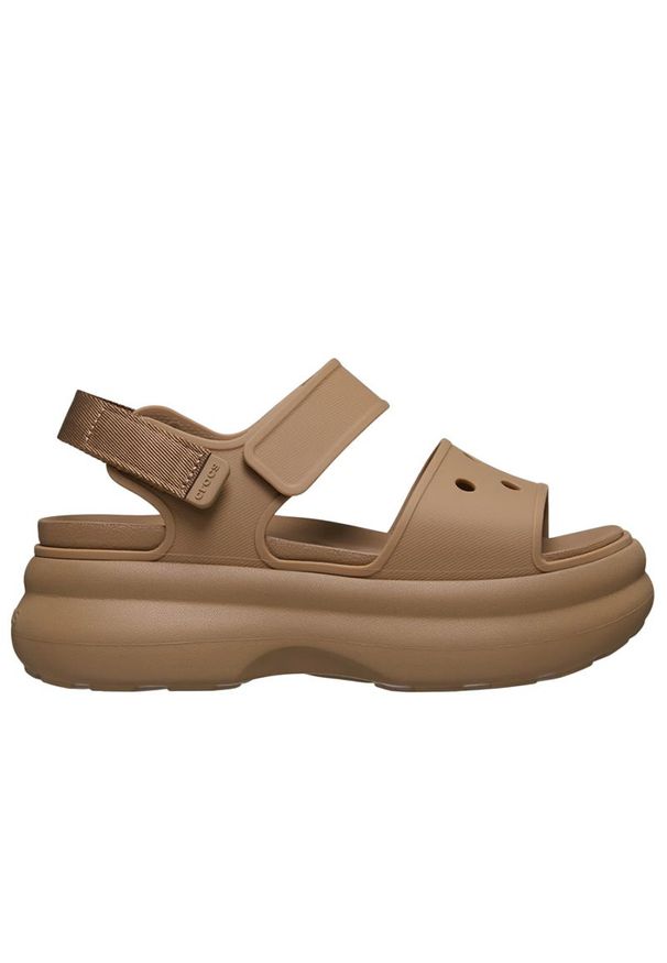 Sandały damskie Crocs Soho Y-Strap 211755-2EY - brązowe. Kolor: brązowy. Materiał: materiał. Wzór: paski. Sezon: lato. Obcas: na platformie. Styl: klasyczny