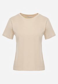 Renee - Beżowy Casualowy Bawełniany T-shirt Rivali. Okazja: na co dzień. Kolor: beżowy. Materiał: bawełna. Styl: casual #6