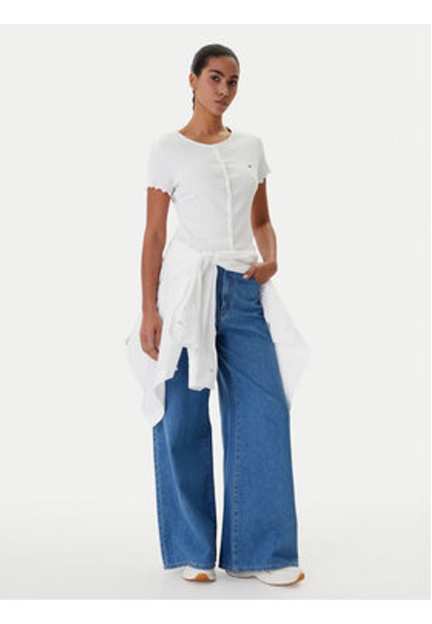 Tommy Jeans Bluzka DW0DW20377 Biały Slim Fit. Kolor: biały. Materiał: bawełna