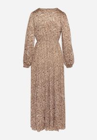 Born2be - Beżowa Plisowana Sukienka z Gumką w Pasie Zapinana na Guziki Wilalita. Kolor: beżowy. Materiał: tkanina #3