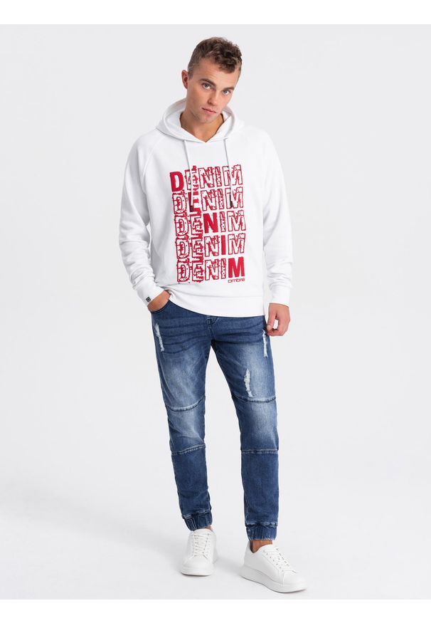 Ombre Clothing - Spodnie męskie marmurkowe JOGGERY z przetarciami - niebieskie V4 - Rozmiar: XL. Kolor: niebieski. Materiał: guma, bawełna, elastan