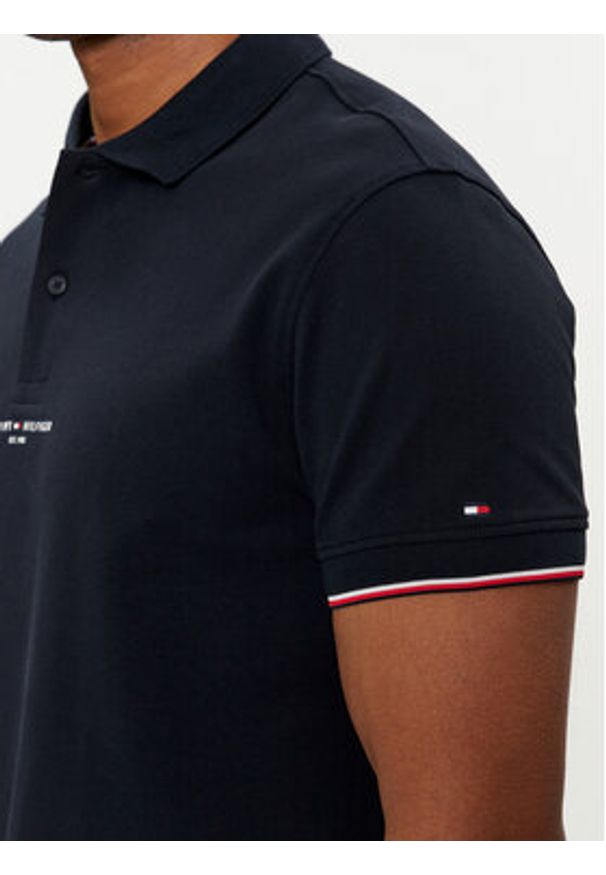 TOMMY HILFIGER - Tommy Hilfiger Polo Logo MW0MW34841 Granatowy Regular Fit. Typ kołnierza: polo. Kolor: niebieski. Materiał: bawełna