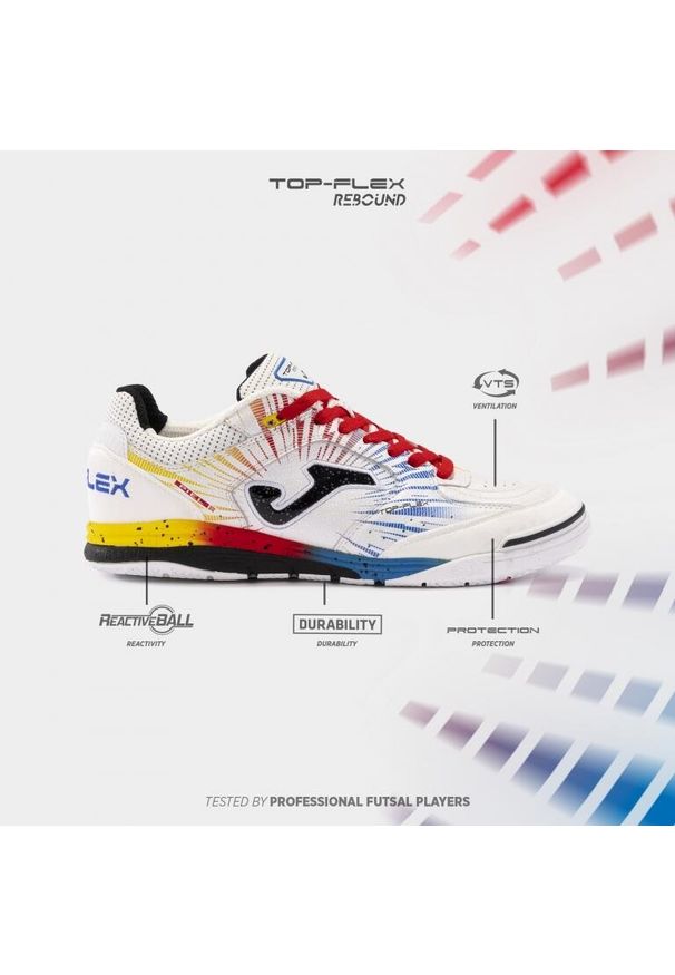 Joma - Buty halowe do piłki nożnej męskie, Top Flex 24 TOPW IN. Kolor: czerwony, wielokolorowy, biały. Materiał: syntetyk, materiał. Sport: piłka nożna