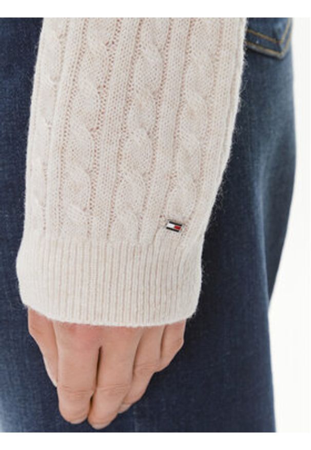 TOMMY HILFIGER - Tommy Hilfiger Sweter WW0WW39887 Beżowy Regular Fit. Kolor: beżowy. Materiał: wełna
