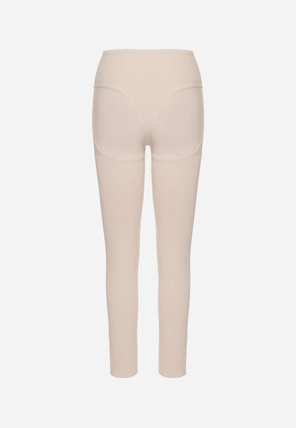 Born2be - Beżowe Legginsy z Modelującymi Przeszyciami Selettia. Okazja: na co dzień, na spacer. Kolor: beżowy. Styl: klasyczny, casual