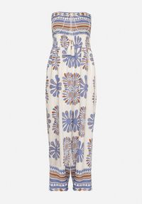 Born2be - Niebiesko-Kremowy Kombinezon Bez Rękawów z Szeroką Nogawką w Ornamentalny Wzór Mirionia. Okazja: na co dzień, na imprezę. Kolor: niebieski. Długość rękawa: bez rękawów. Styl: casual, elegancki #7