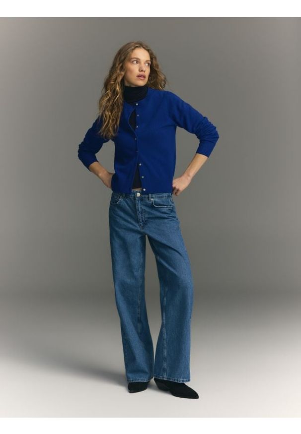 Reserved - Kardigan z wełny merino - niebieski. Kolor: niebieski. Materiał: wełna