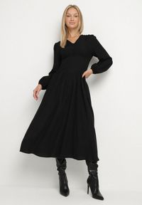 Born2be - Czarna Sukienka z Wiskozą z Gorsetową Talią i Bufiastymi Rękawami Aniste. Okazja: na co dzień. Typ kołnierza: dekolt gorset. Kolor: czarny. Materiał: wiskoza. Typ sukienki: gorsetowe. Styl: wizytowy, sportowy, casual, elegancki #7