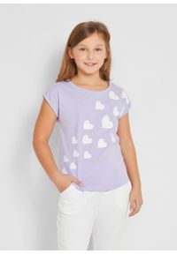 T-shirt dziewczęcy z bawełny organicznej bonprix jasny fioletowy. Kolor: fioletowy. Materiał: bawełna. Wzór: nadruk #3
