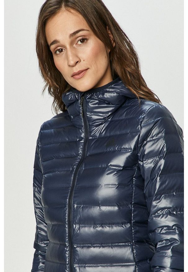 adidas Performance - Kurtka puchowa. Okazja: na co dzień. Typ kołnierza: kaptur. Kolor: niebieski. Materiał: puch. Styl: casual