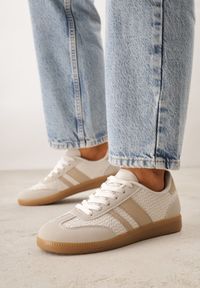 Renee - Ciemnobeżowe Sneakersy w Stylu Klasycznych Tenisówek z Cholewką z Plecionką Doriarissa. Nosek buta: okrągły. Zapięcie: sznurówki. Kolor: beżowy. Materiał: skóra, materiał. Szerokość cholewki: normalna. Obcas: na obcasie. Wysokość obcasa: niski #8