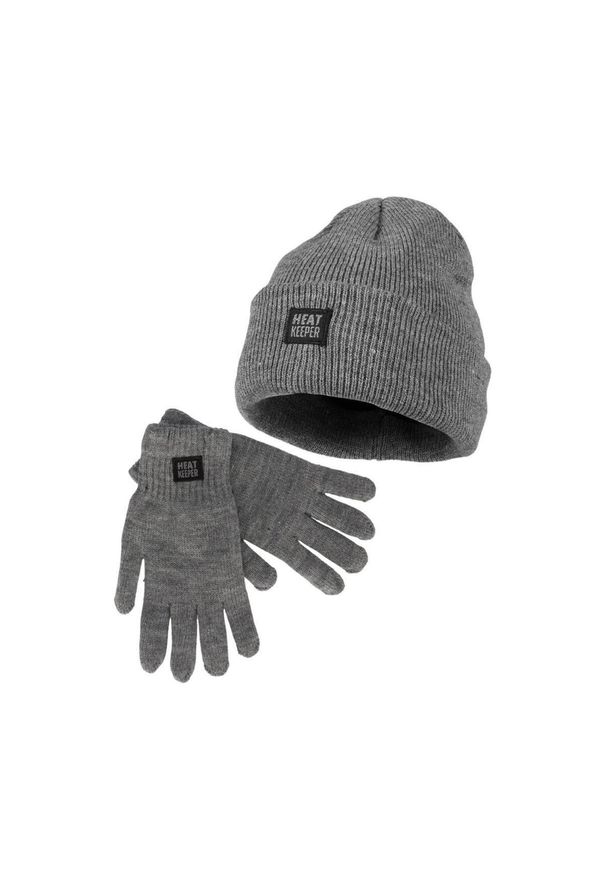 HEAT KEEPER - Zestaw zimowy Heatkeeper dla mężczyzn – czapka + rękawiczki – szary. Kolor: szary. Materiał: akryl, poliester. Sezon: zima. Styl: sportowy