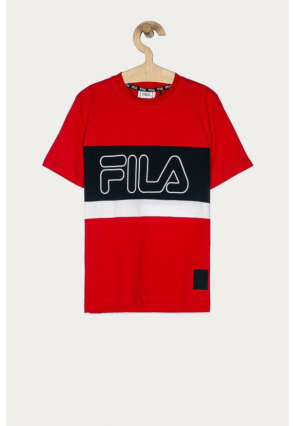 Fila - T-shirt dziecięcy 134-164 cm. Okazja: na co dzień. Kolor: czerwony. Materiał: bawełna, dzianina. Wzór: nadruk. Styl: casual