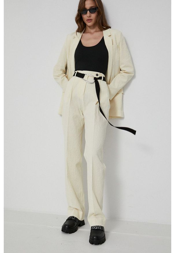 Victoria Victoria Beckham - Spodnie. Kolor: beżowy. Materiał: tkanina