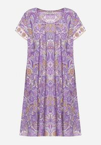 Born2be - Fioletowa Wiskozowa Sukienka o Rozkloszowanym Kroju w Stylu Boho Melnea. Typ kołnierza: dekolt w łódkę. Kolor: fioletowy. Materiał: wiskoza. Długość rękawa: krótki rękaw. Sezon: lato. Styl: boho #4