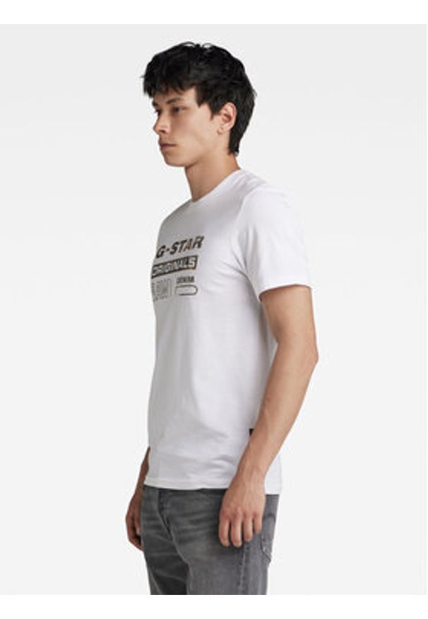 G-Star RAW - G-Star Raw T-Shirt Distressed D24420-336 Biały Slim Fit. Kolor: biały. Materiał: bawełna