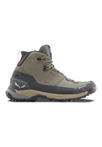 Buty trekkingowe męskie Salewa Puez Leather Mid Powertex. Wysokość cholewki: za kostkę. Zapięcie: sznurówki. Kolor: zielony. Materiał: skóra. Szerokość cholewki: normalna