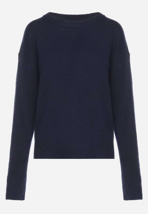 Born2be - Granatowy Sweter z Domieszką Wełny Parizia. Kolor: niebieski. Materiał: wełna. Sezon: zima