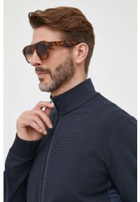 BOSS bluza męska kolor granatowy gładka. Kolor: niebieski. Materiał: materiał. Wzór: gładki #2