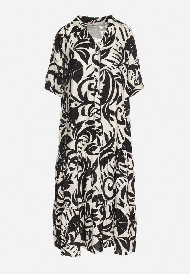 Born2be - Czarna Wiskozowa Rozkloszowana Sukienka z Falbaną Filindania. Okazja: na co dzień. Kolor: czarny. Materiał: wiskoza. Styl: casual, elegancki