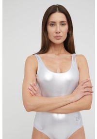 Armani Exchange strój kąpielowy kolor srebrny miękka miseczka. Kolor: srebrny. Materiał: materiał