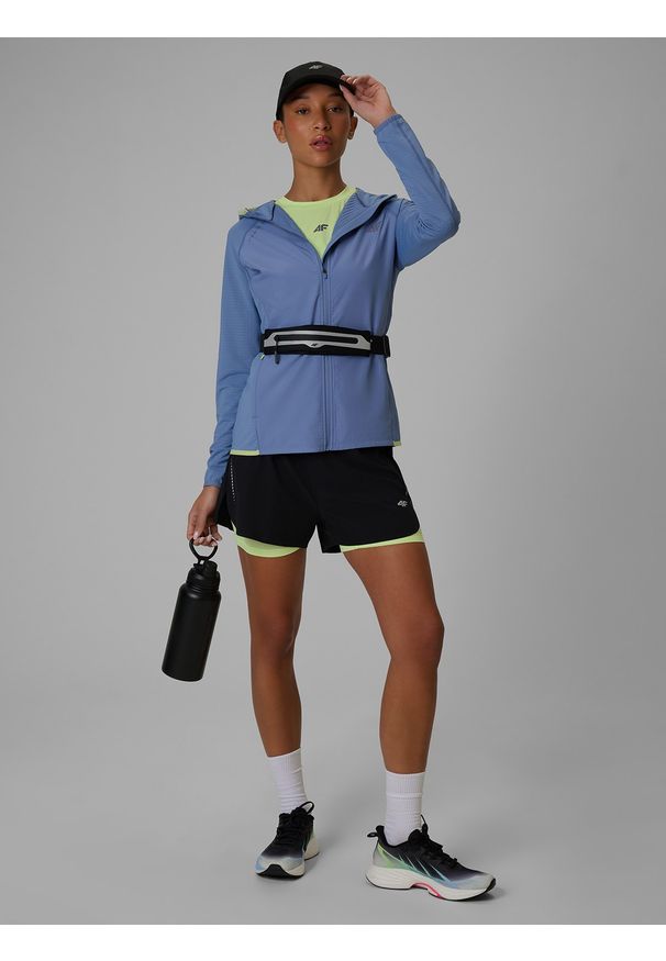 4f - 4F Bluza do biegania regular z kapturem damska - niebieska L. Typ kołnierza: kaptur. Kolor: niebieski. Długość: długie