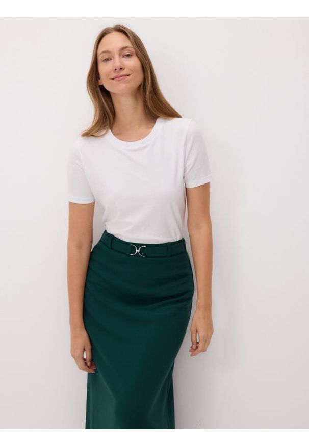 Reserved - Spódnica midi z paskiem - ciemnozielony. Kolor: zielony. Materiał: dzianina