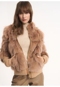 Ochnik - Futro damskie ze ściągaczami w rękawach. Okazja: na co dzień. Typ kołnierza: bez kaptura. Kolor: brązowy. Materiał: futro. Styl: sportowy, casual #4