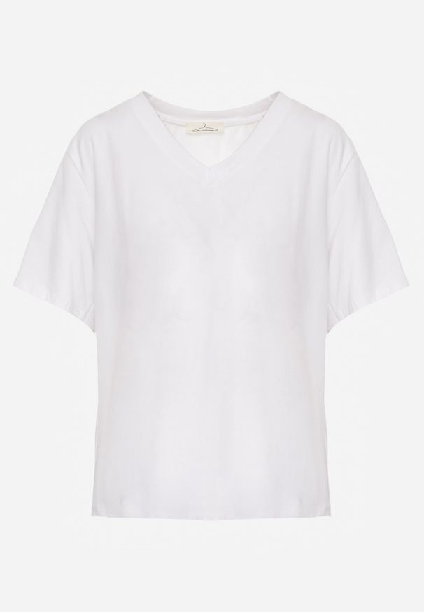 Renee - Biały T-shirt Bawełniany z Dekoltem w V Adozixie. Okazja: na co dzień. Kolor: biały. Materiał: bawełna. Styl: street, casual