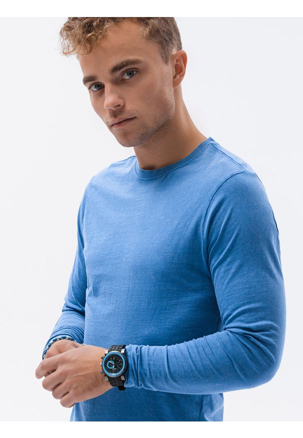 Ombre Clothing - Longsleeve męski bez nadruku L131 - ciemnoniebieski - XXL. Kolor: niebieski. Materiał: bawełna. Długość rękawa: długi rękaw