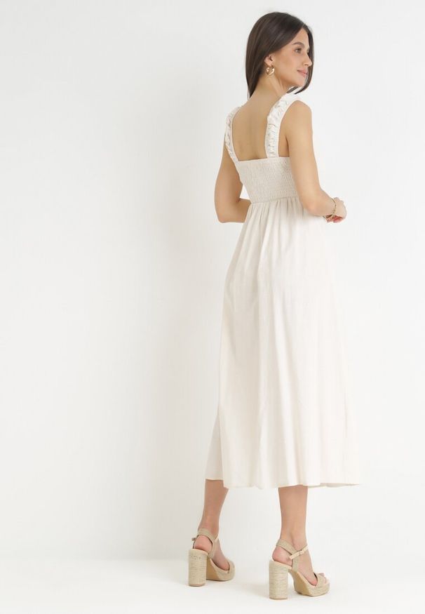 Born2be - Jasnobeżowa Rozkloszowana Sukienka na Ramiączkach Olypha. Kolor: beżowy. Materiał: bawełna. Długość rękawa: na ramiączkach