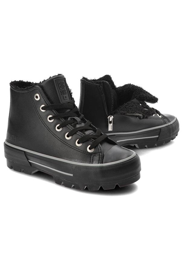 Big-Star - Czarne Sneakersy Big Star Modne Buty Damskie. Okazja: na co dzień. Kolor: czarny. Materiał: materiał. Szerokość cholewki: normalna