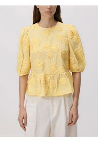 Reserved - Bluzka z ozdobnym haftem - żółty. Kolor: żółty. Materiał: bawełna, tkanina. Wzór: haft #1