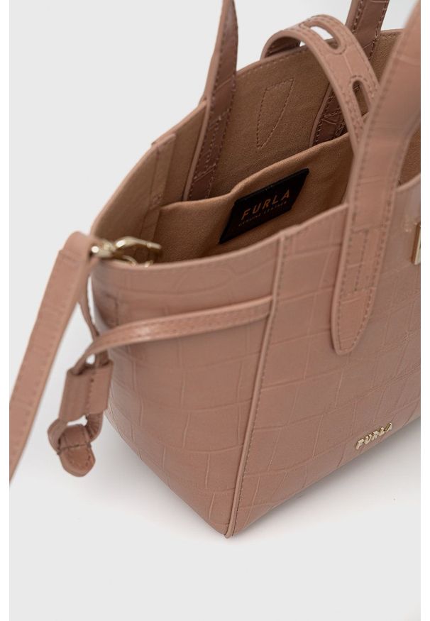 Furla torebka skórzana Net Mini kolor różowy. Kolor: różowy. Materiał: skórzane. Rodzaj torebki: na ramię