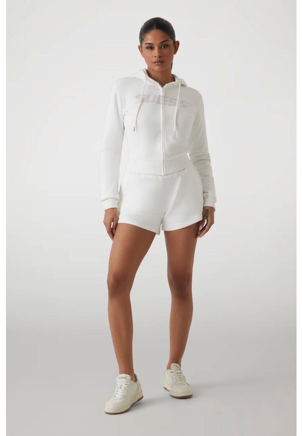 Guess - GUESS Biała damska bluza z cyrkoniami Primula, Rozmiar M. Kolor: biały