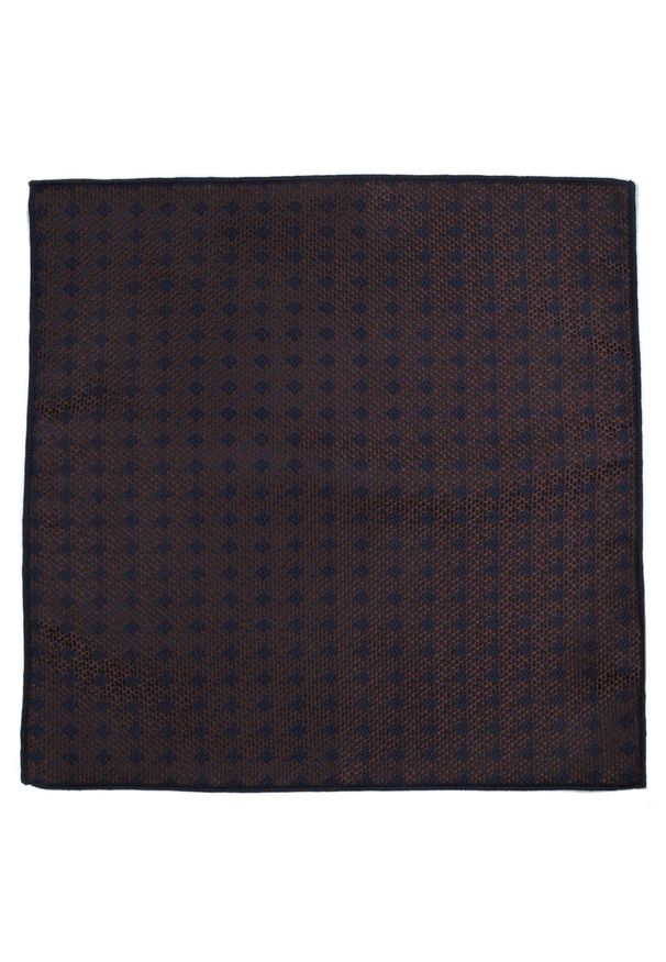 Męska, Elegancka Poszetka - Alties - Brązowa z Drobnymi, Granatowymi Kwiatkami. Kolor: wielokolorowy, beżowy, niebieski, brązowy. Materiał: poliester. Wzór: kwiaty