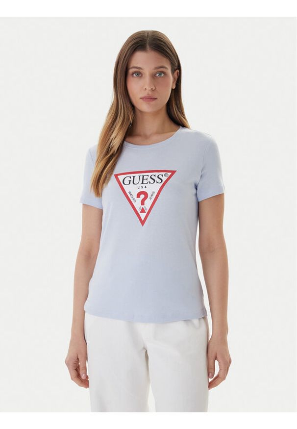 Guess T-Shirt W1YI1B I3Z14 Błękitny Regular Fit. Kolor: niebieski. Materiał: bawełna