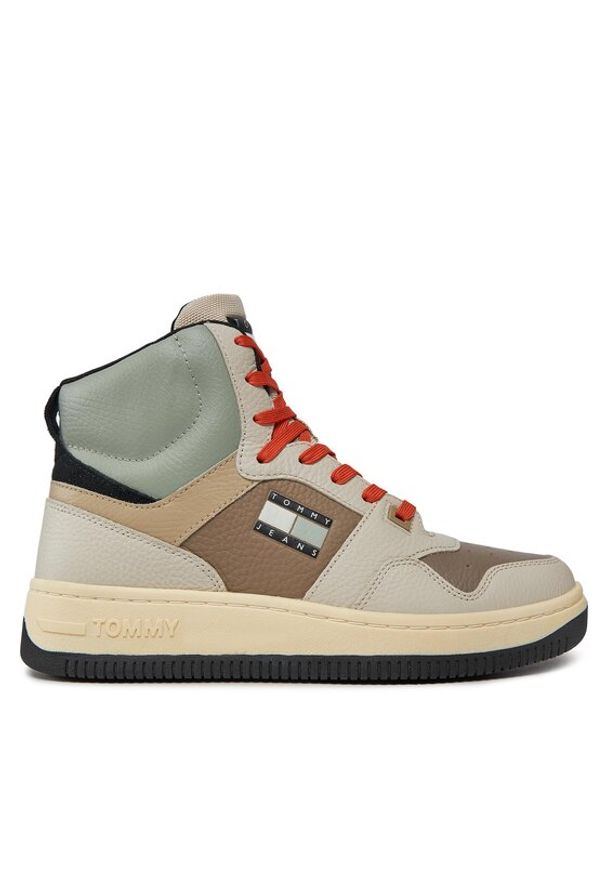 Tommy Jeans Sneakersy Tjm Basket Mid Leather EM0EM01258 Beżowy. Kolor: beżowy